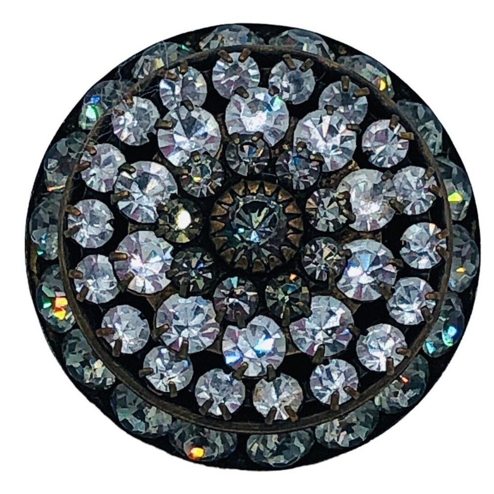 Isabelle CA Gray Silver Round Circular Crystal Brooch Costume Jewelry Vintage